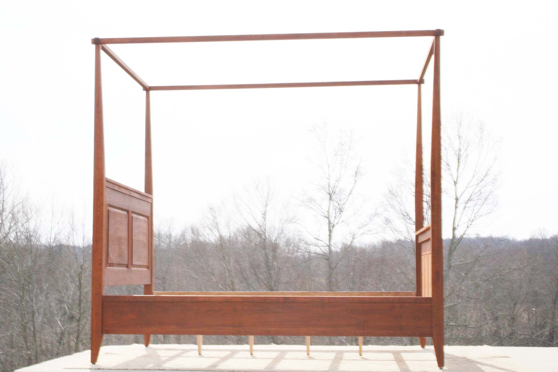 side view hardwood Canopy Bed with panels and tapered posts