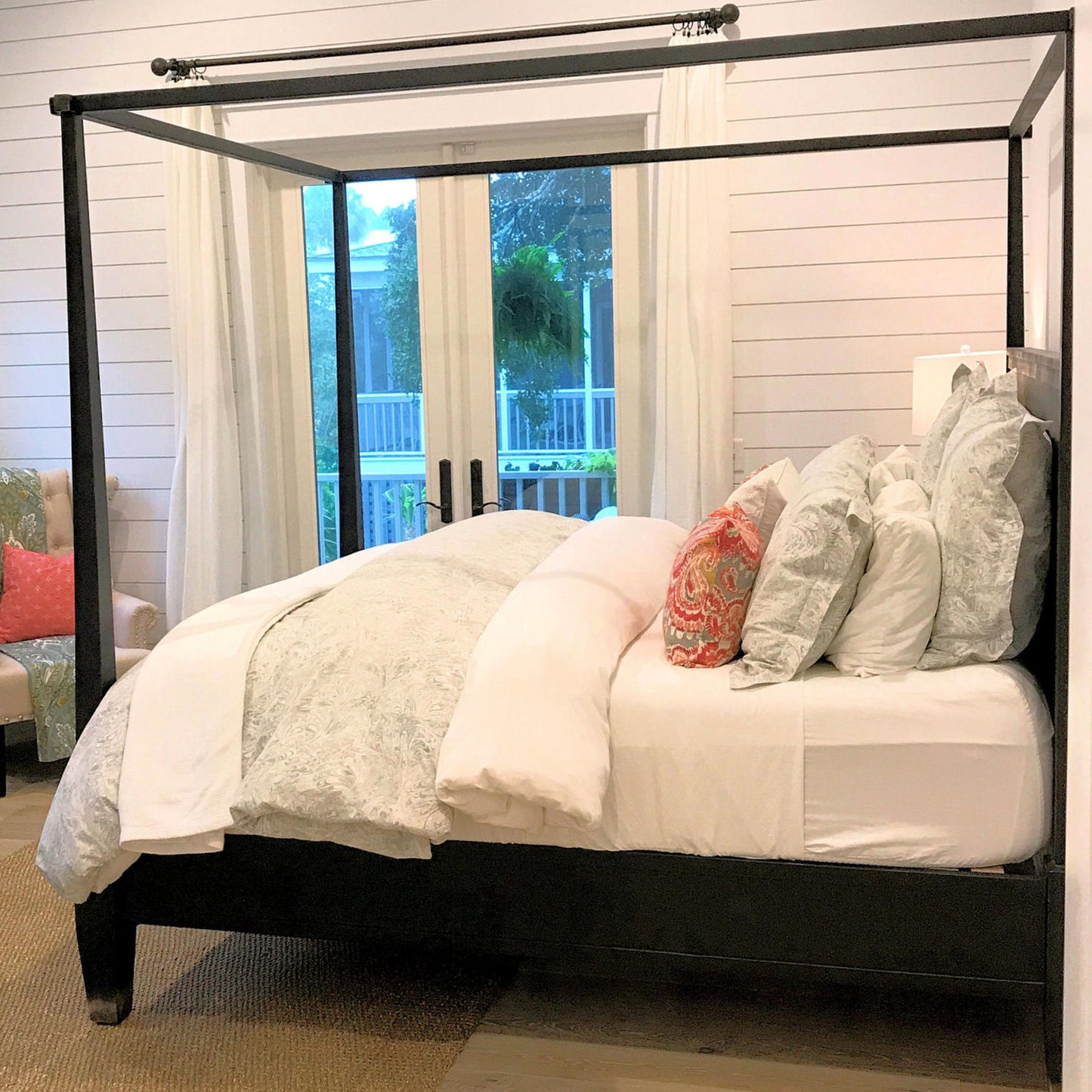 canopy bed with tapered posts side view dark wood