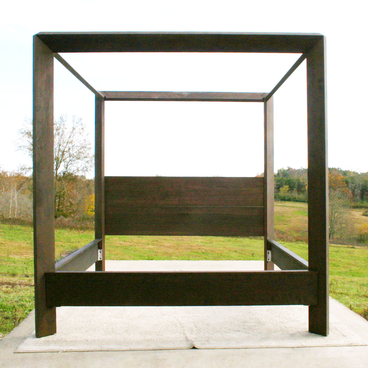 front view Modern canopy bed with compound angle joints