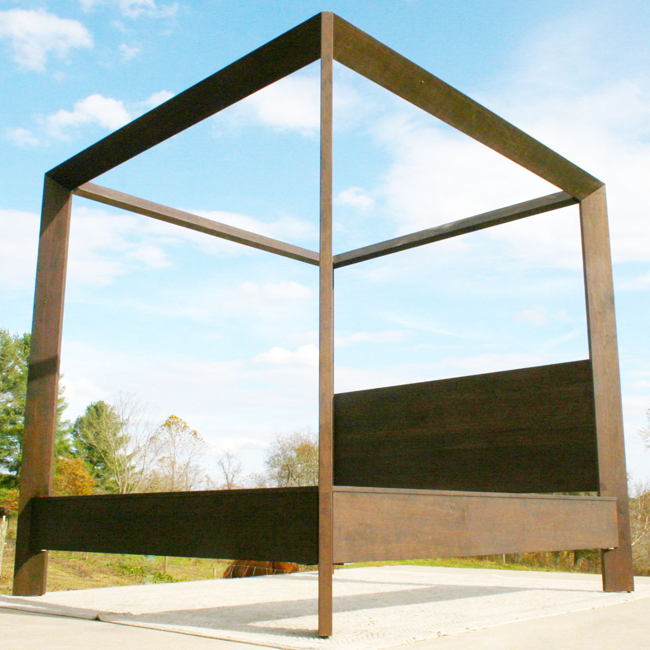 low angled view of Modern canopy bed with compound angle joints