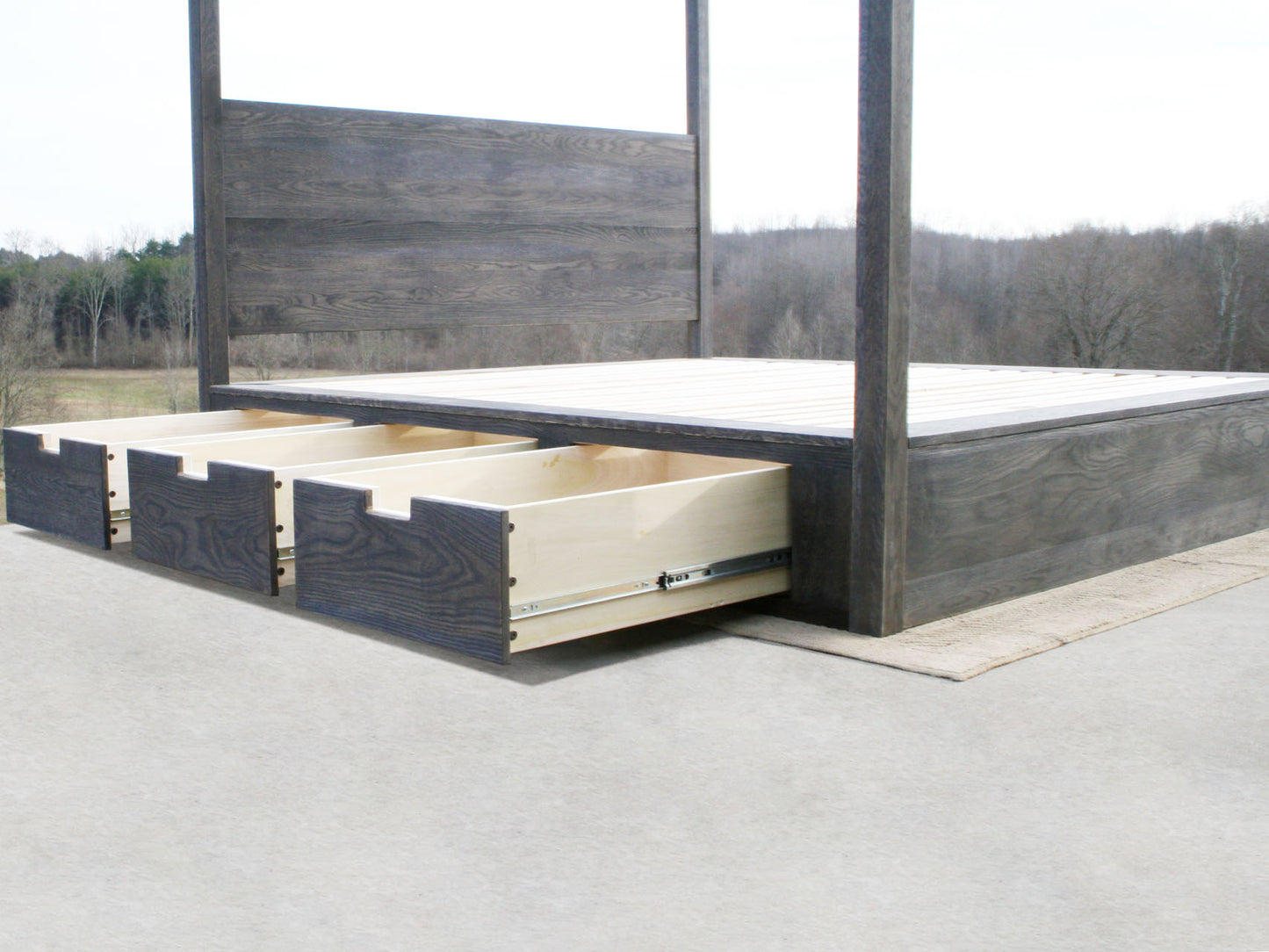low view wood Canopy storage bed with 6 drawers