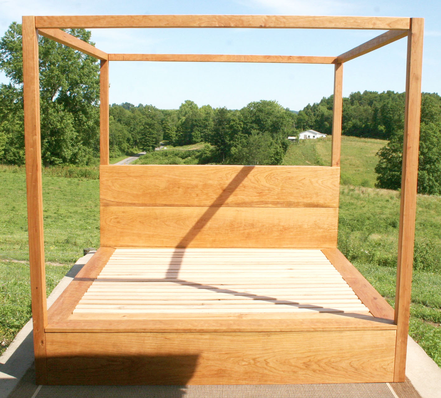 front view wood Storage canopy bed with headboard