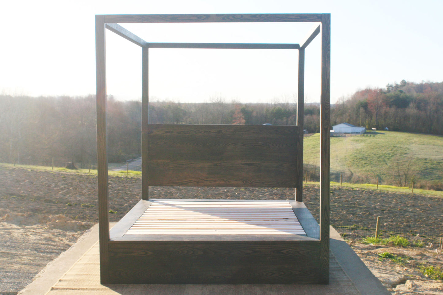 front view Storage canopy bed with headboard and drawers