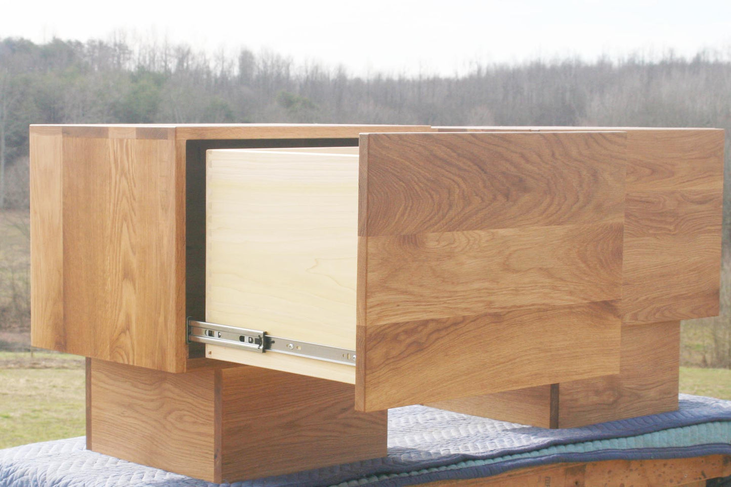 Low Platform side Table with one Drawer open