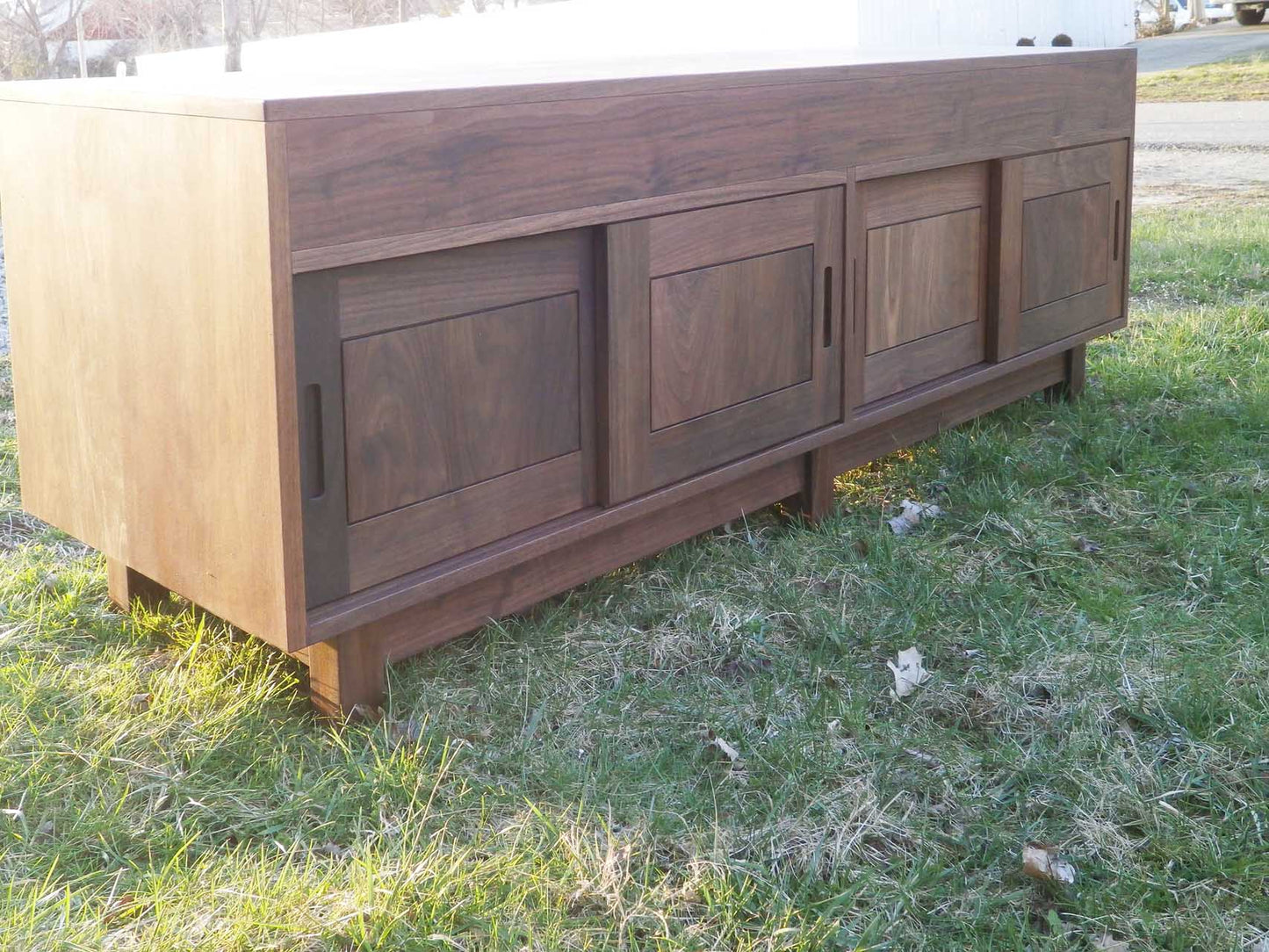 custom tv console table back slides closed back view