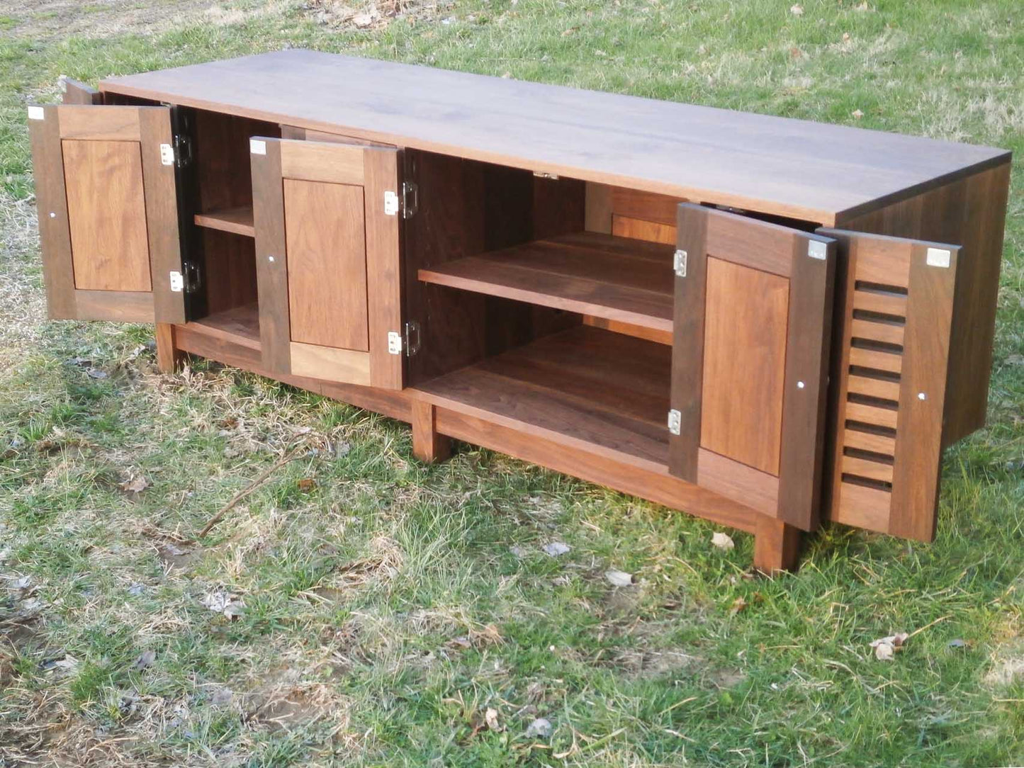 solid hardwood tv table drawers open