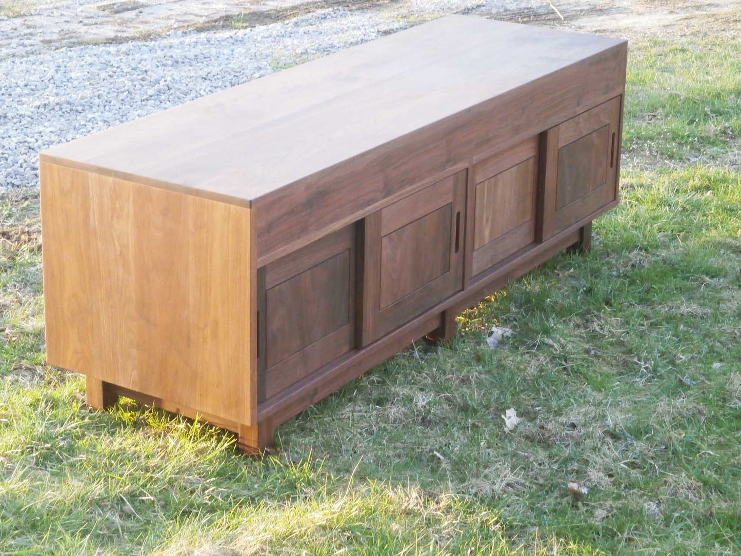 wood tv console table back slides closed