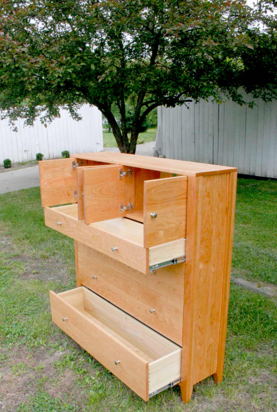 drawers open angled view Dresser with 4 inset drawers