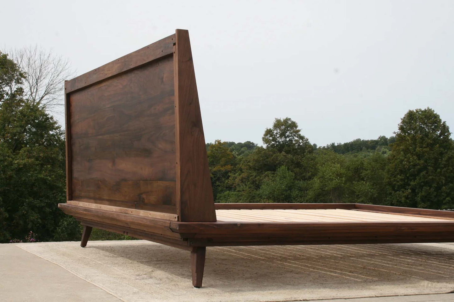 back view of mid century platform bed headboard