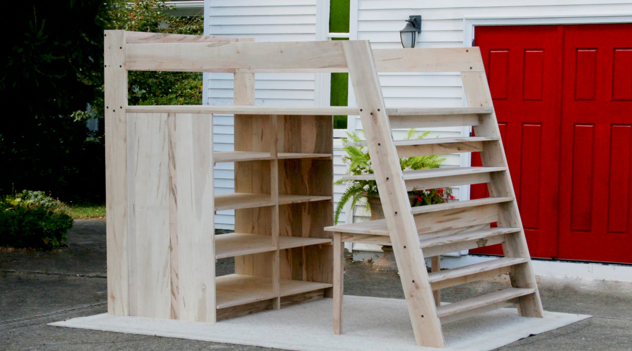 Loft bed with shelves and desk LbSnV02