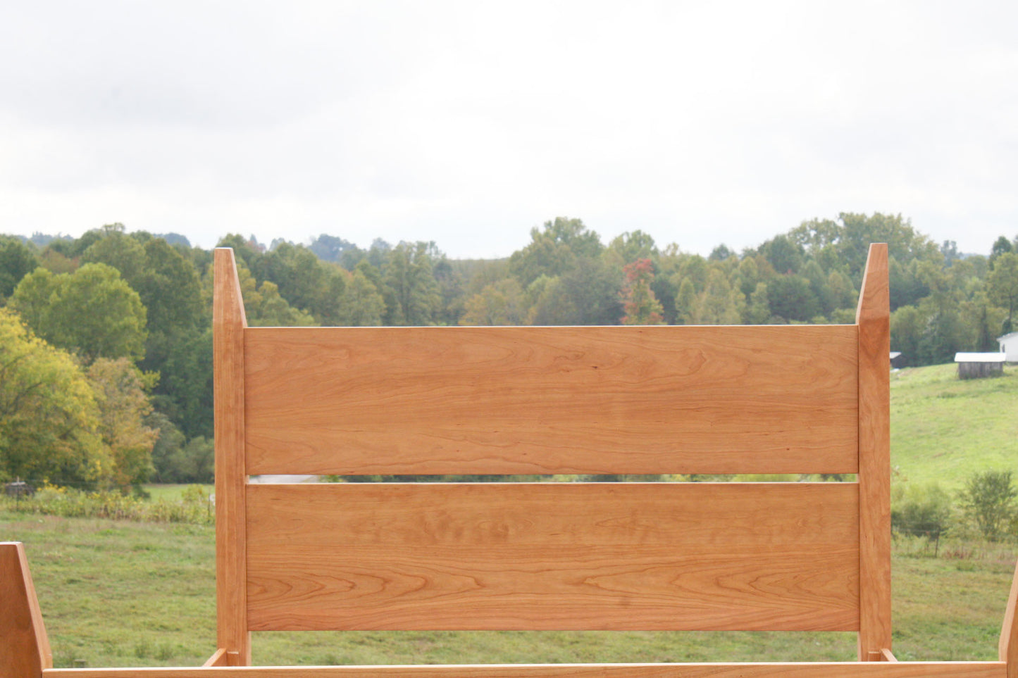box spring bed with tapered posts headboard view