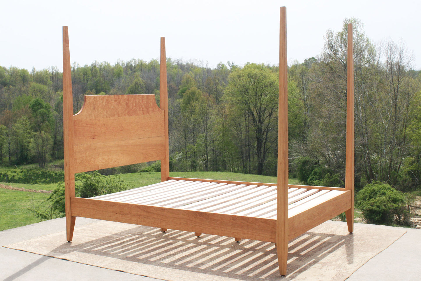 natural real wood Four poster bed with tapered posts