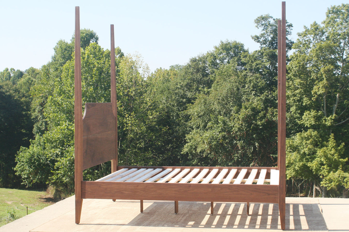 walnut canopy bed side view