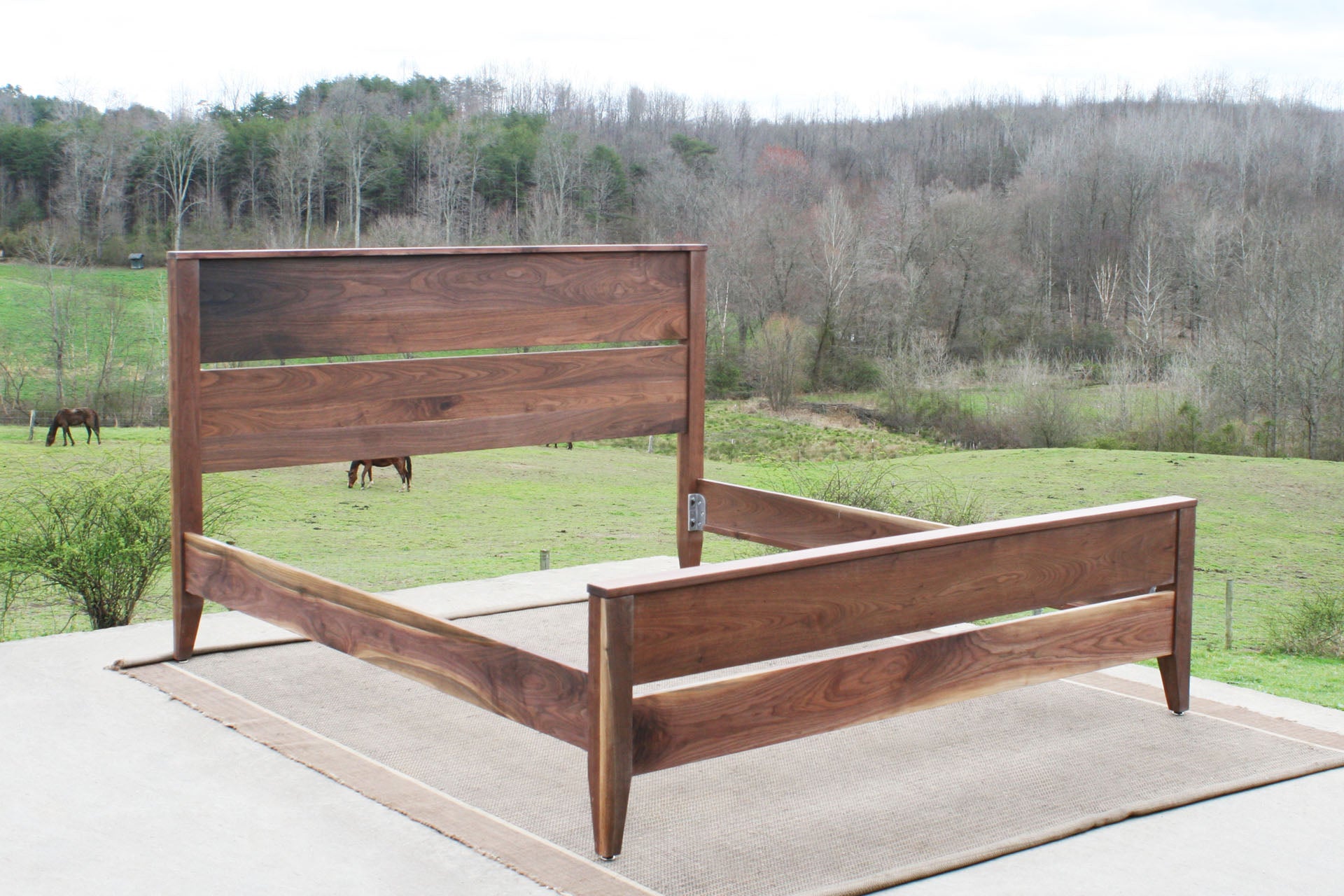 angled view Box Spring Bed with Tall Headboard