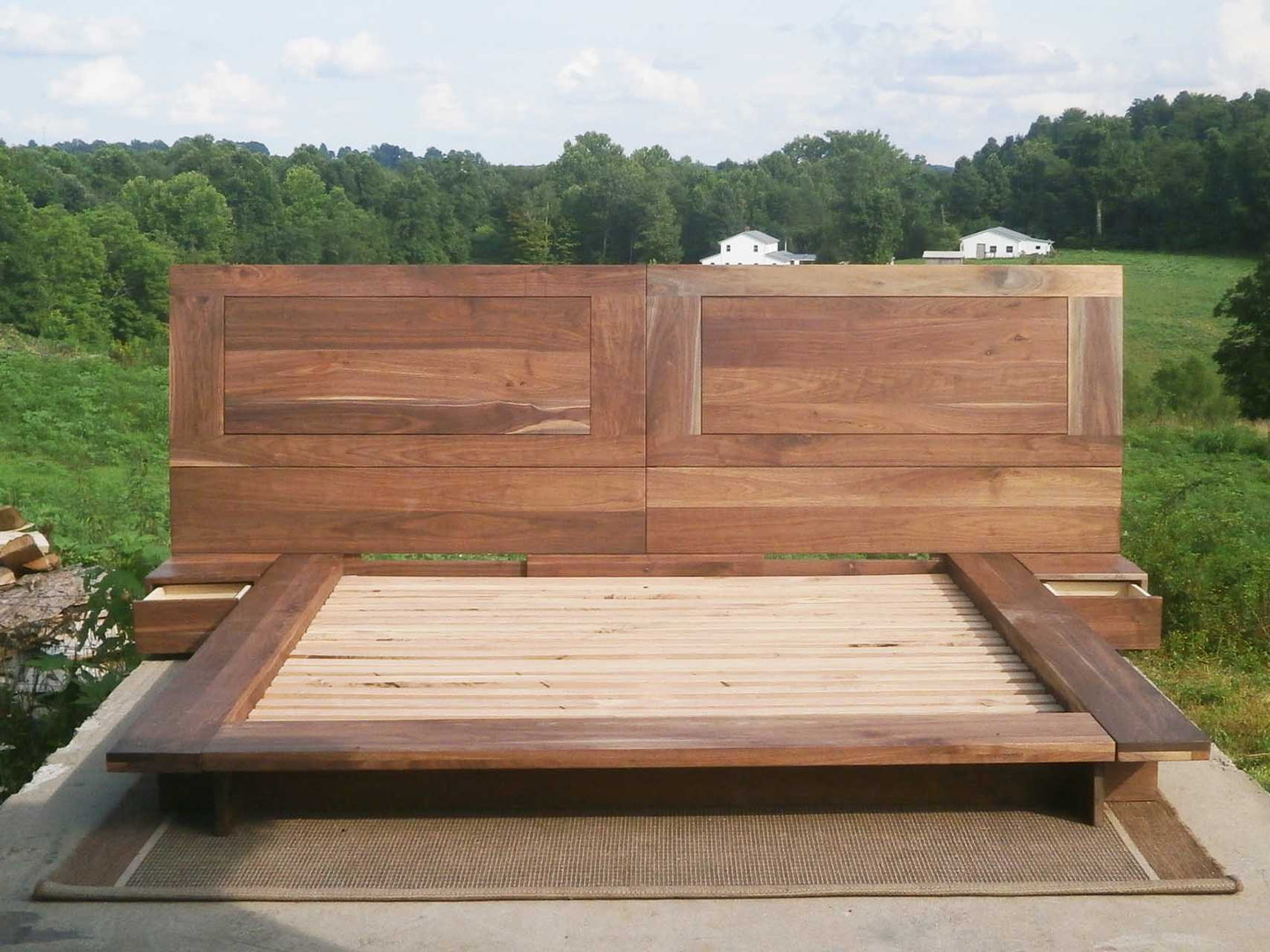 platform bed with side tables front zoomed out view