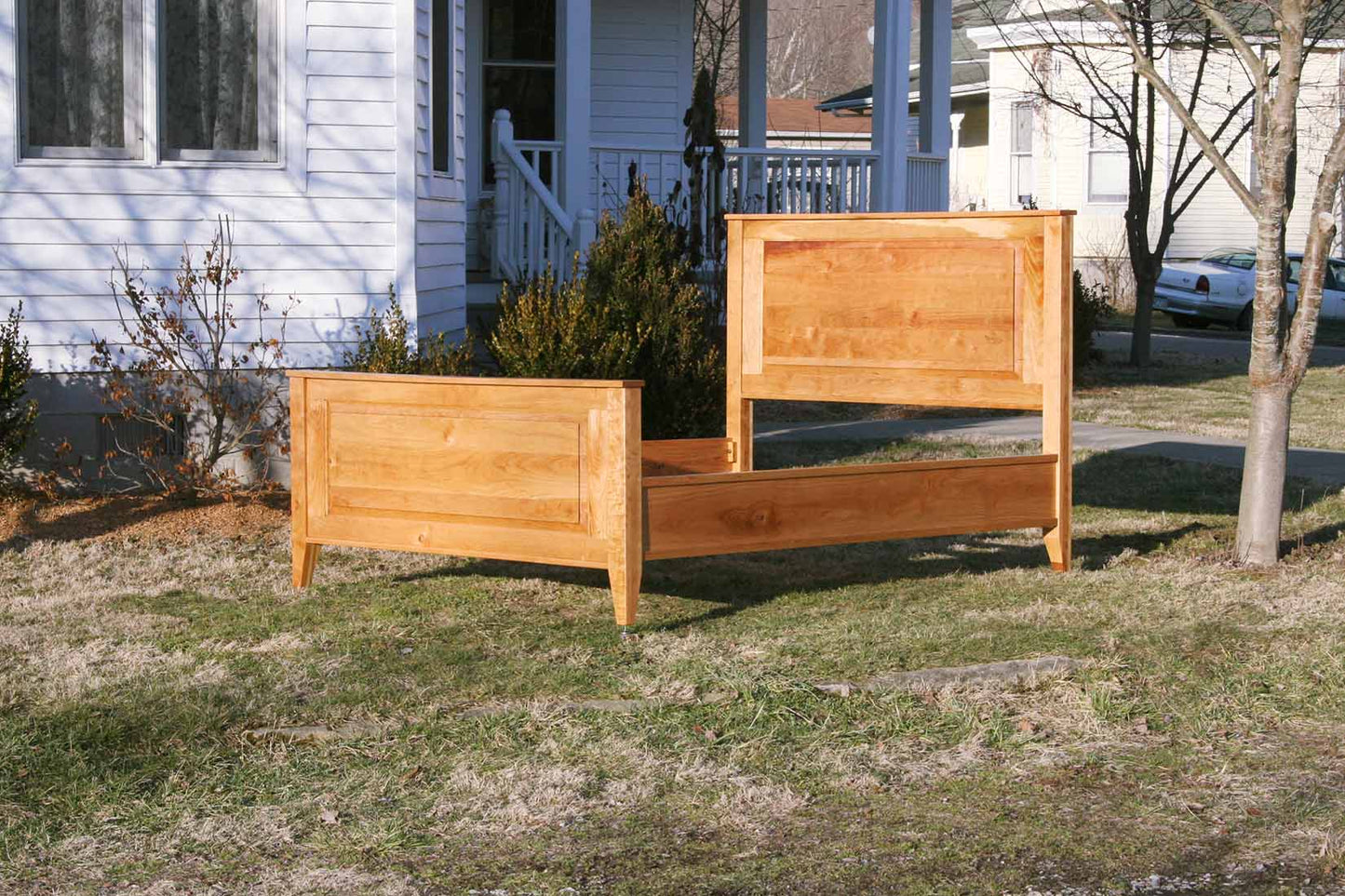 Panel bed angled view wood