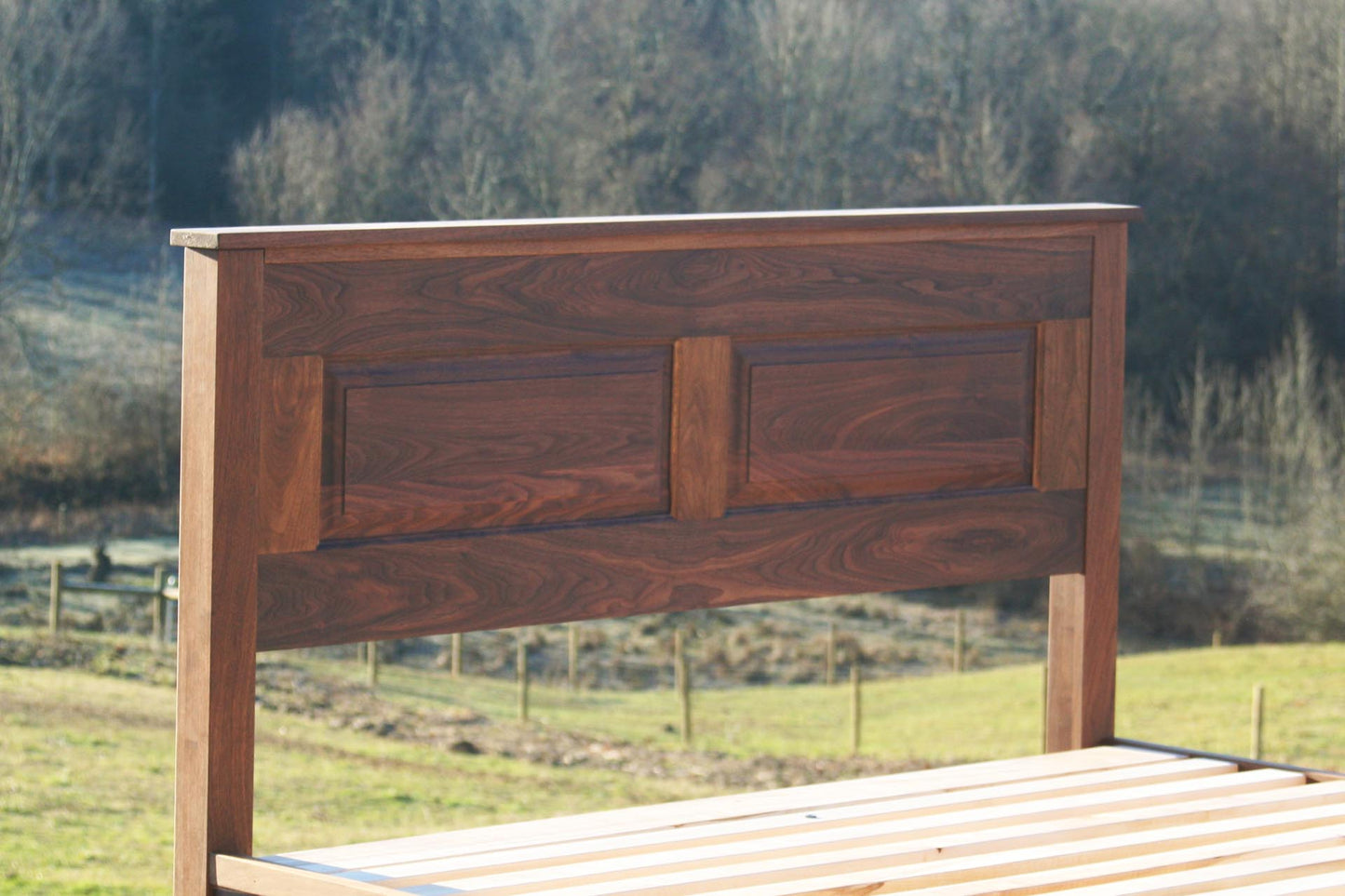 walnut headboard of panel bed