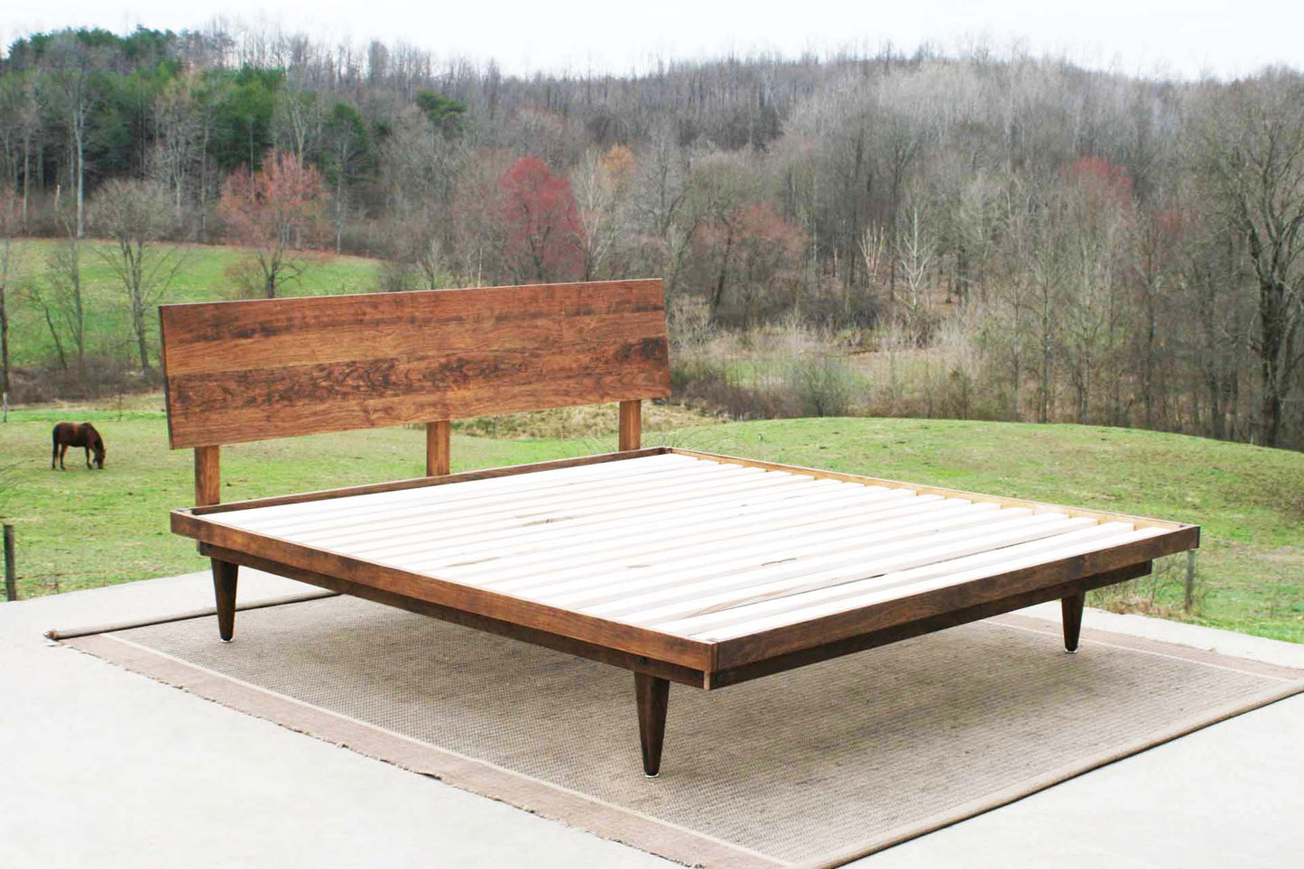 angled view mid century platform bed