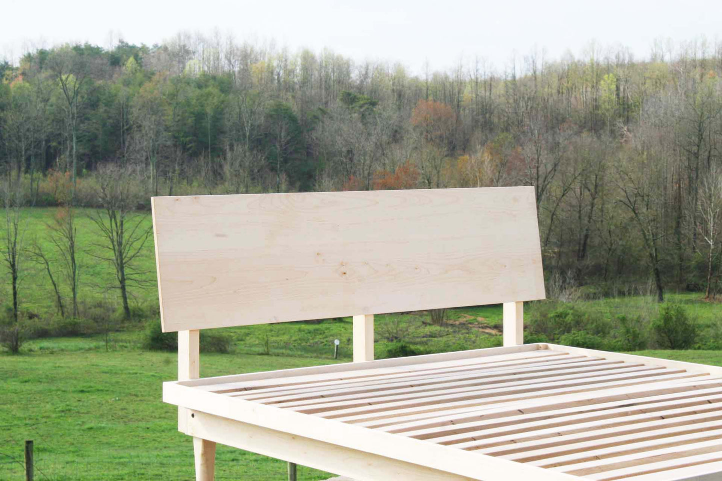 headboard of mid century platform bed angled view