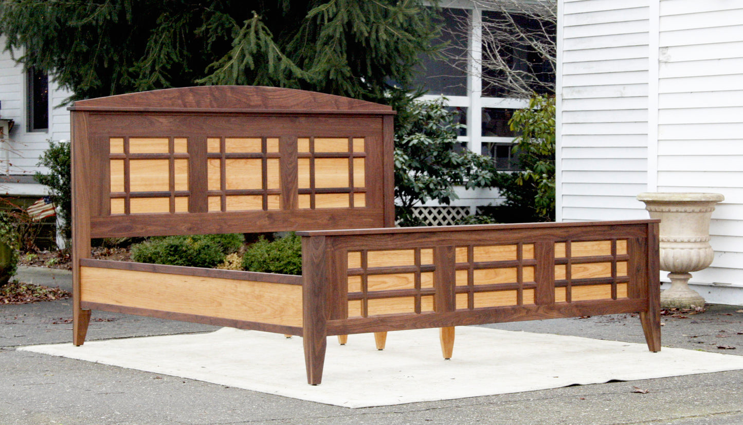 box bed with a grid pattern front angled view