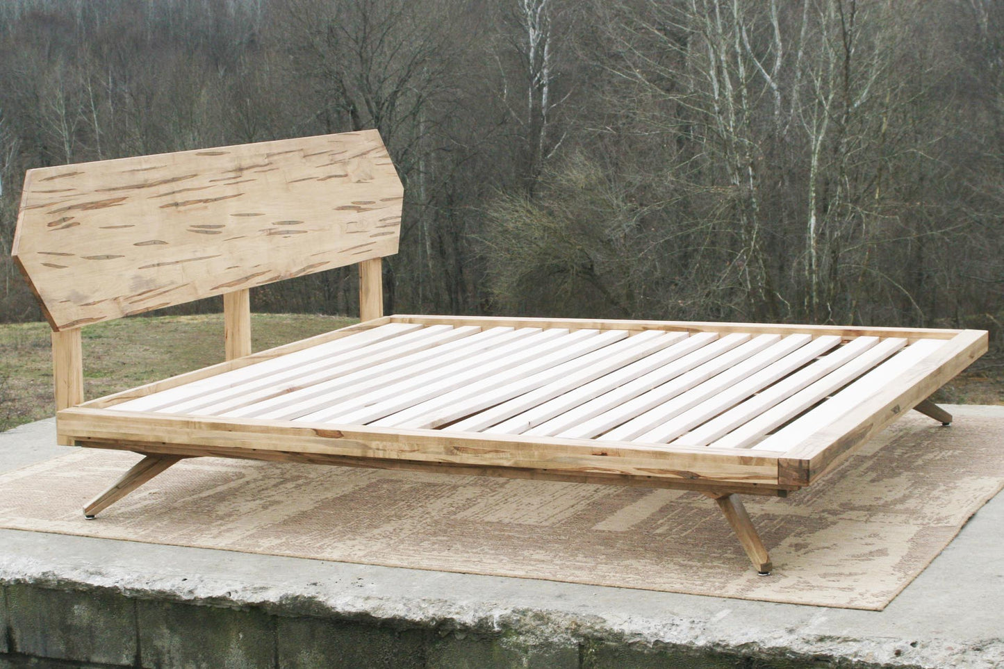 side view Mid century platform bed wormy maple