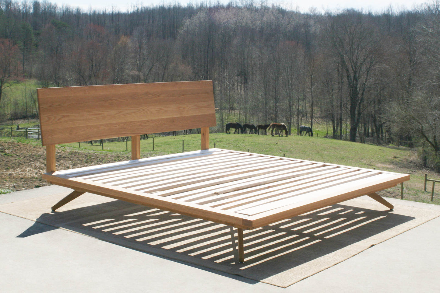 angled view hardwood Mid Century Platform Bed
