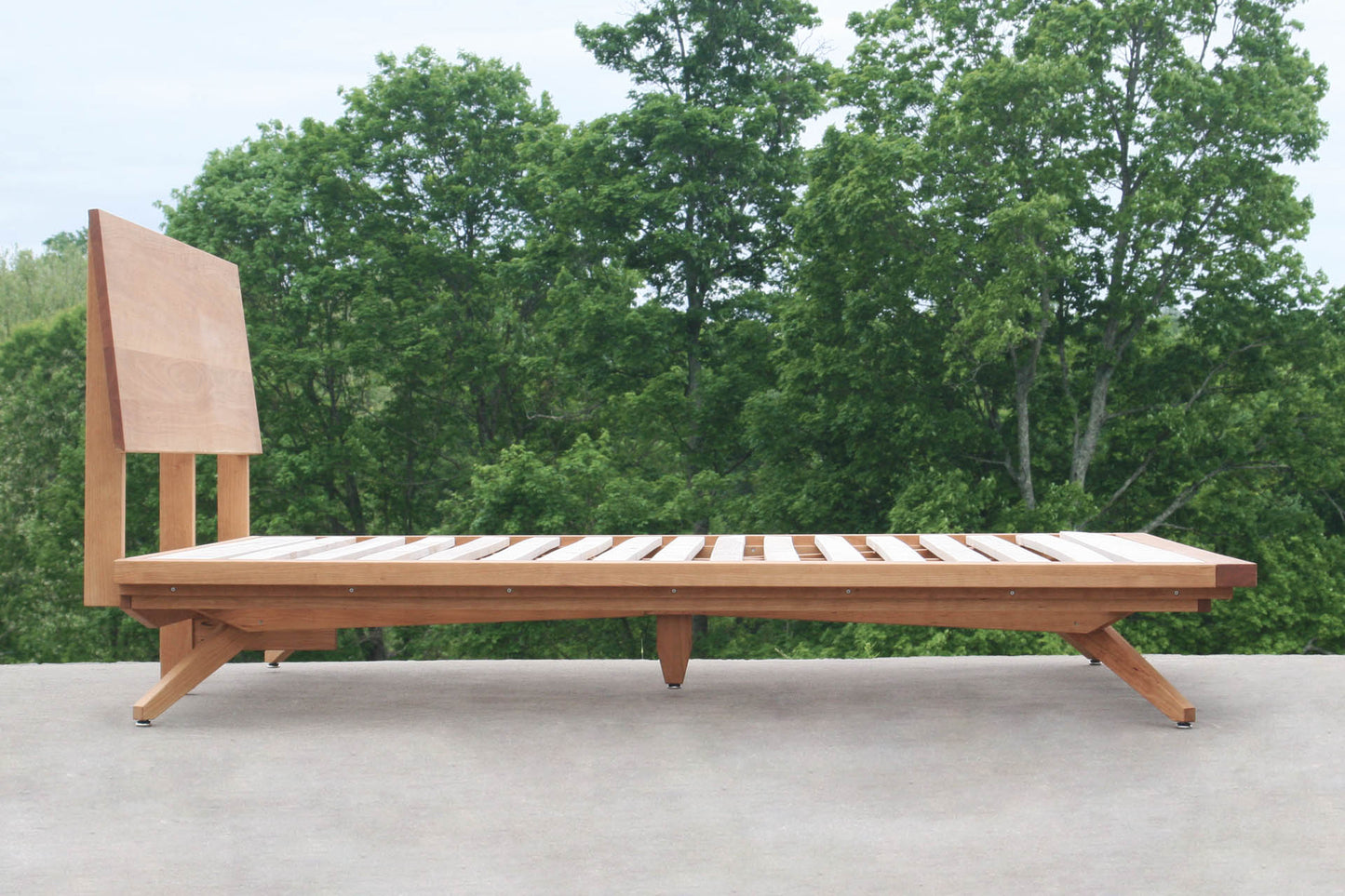 hardwood Mid Century Platform Bed side view