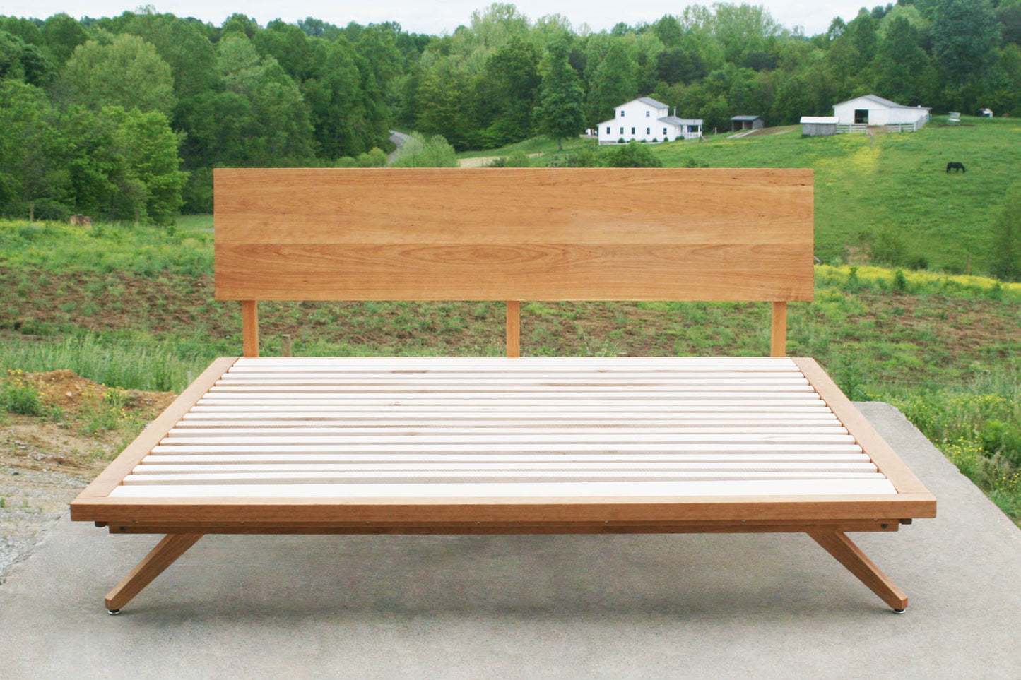 front view hardwood Mid Century Platform Bed