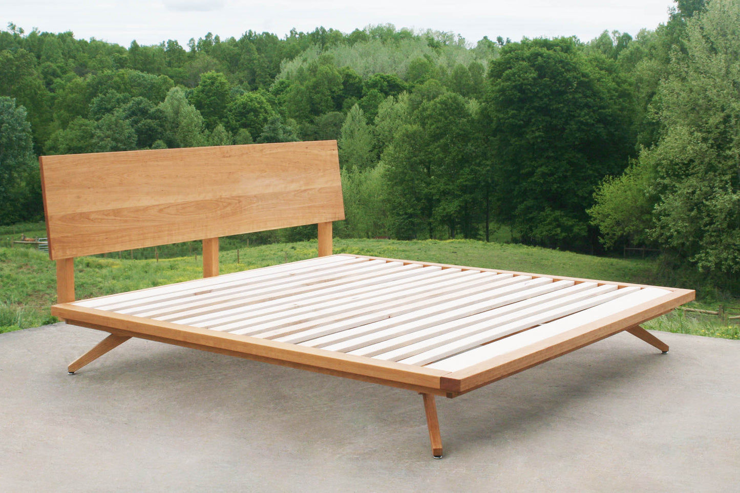 angled view hardwood Mid Century Platform Bed