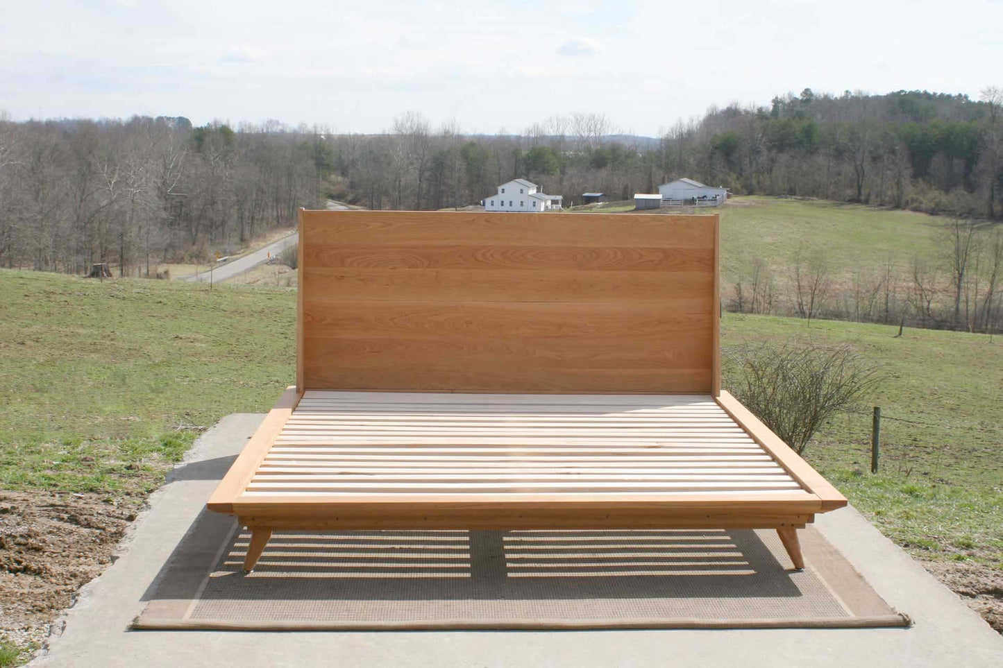 Cherry mid century modern platform bed