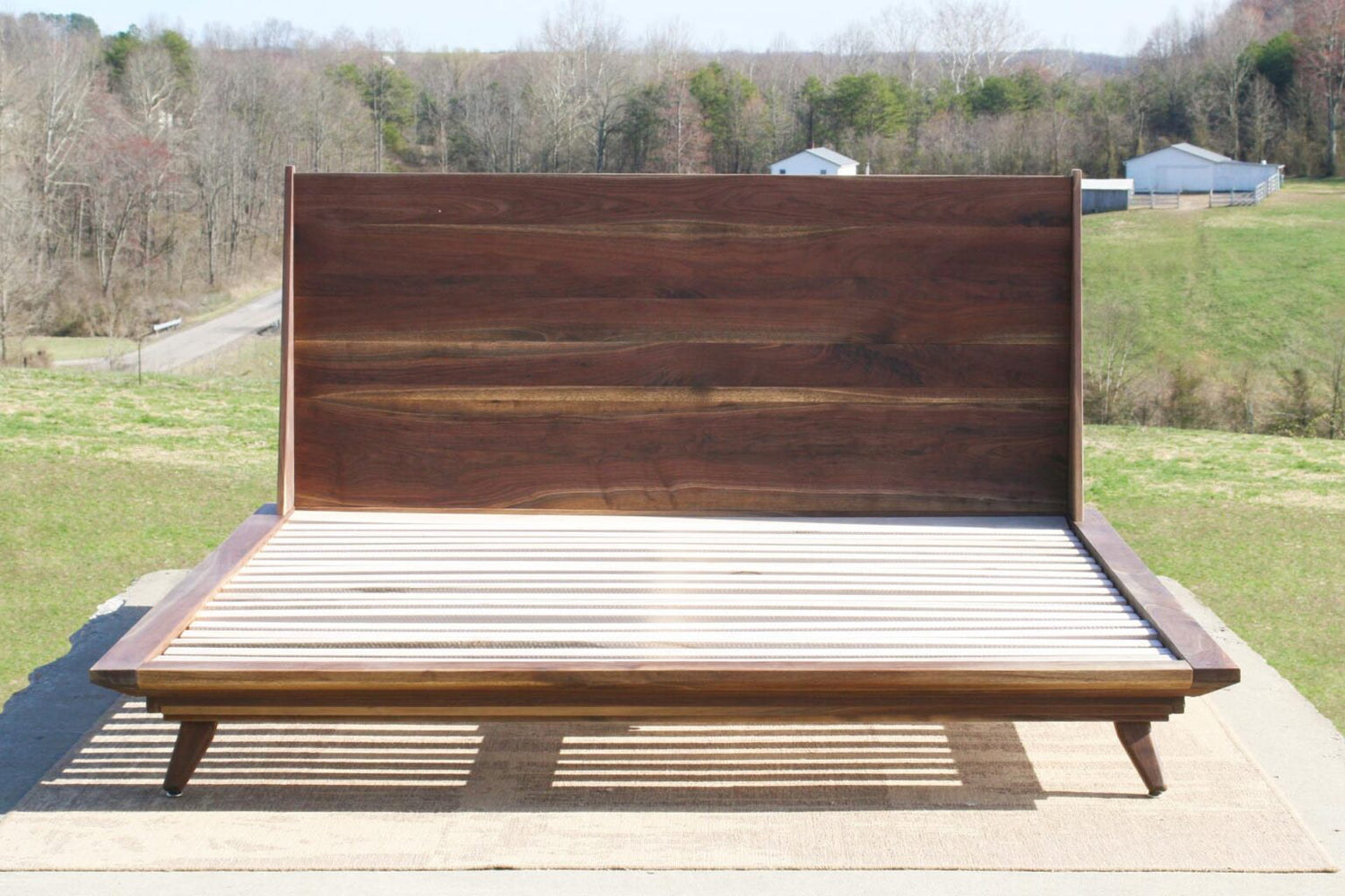 walnut mid century modern platform bed
