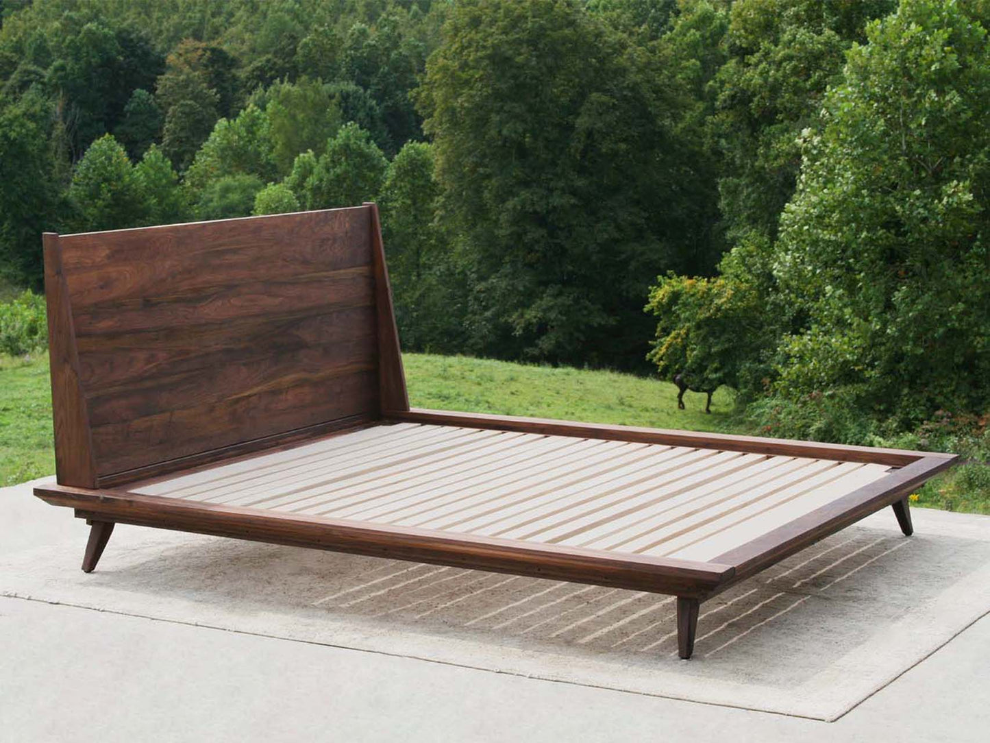 hardwood Mid century modern platform bed
