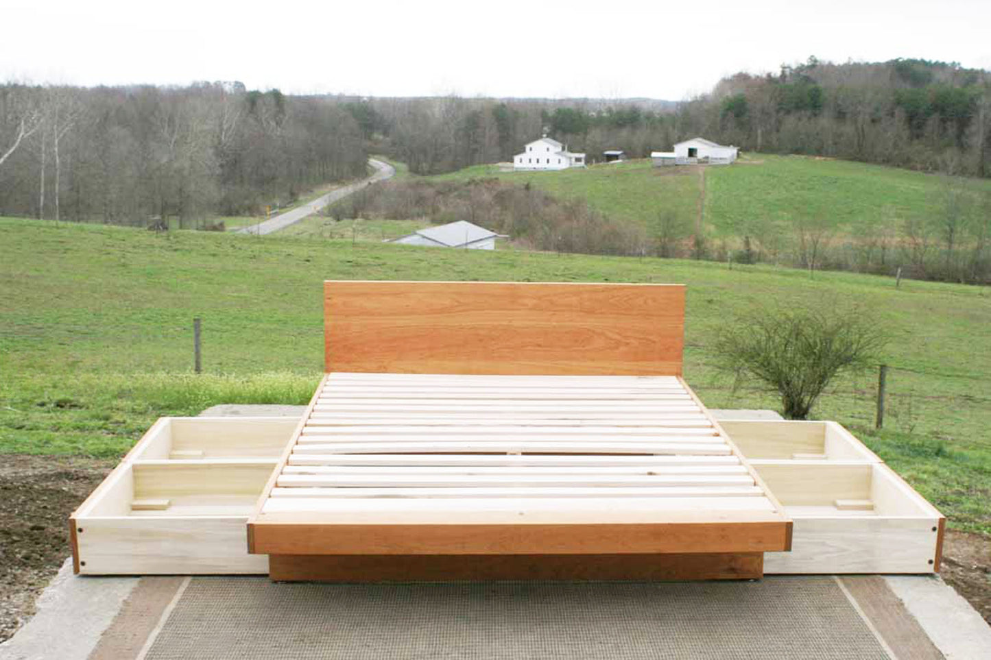 Cantilever storage bed with 4 drawers and headboard with drawers out