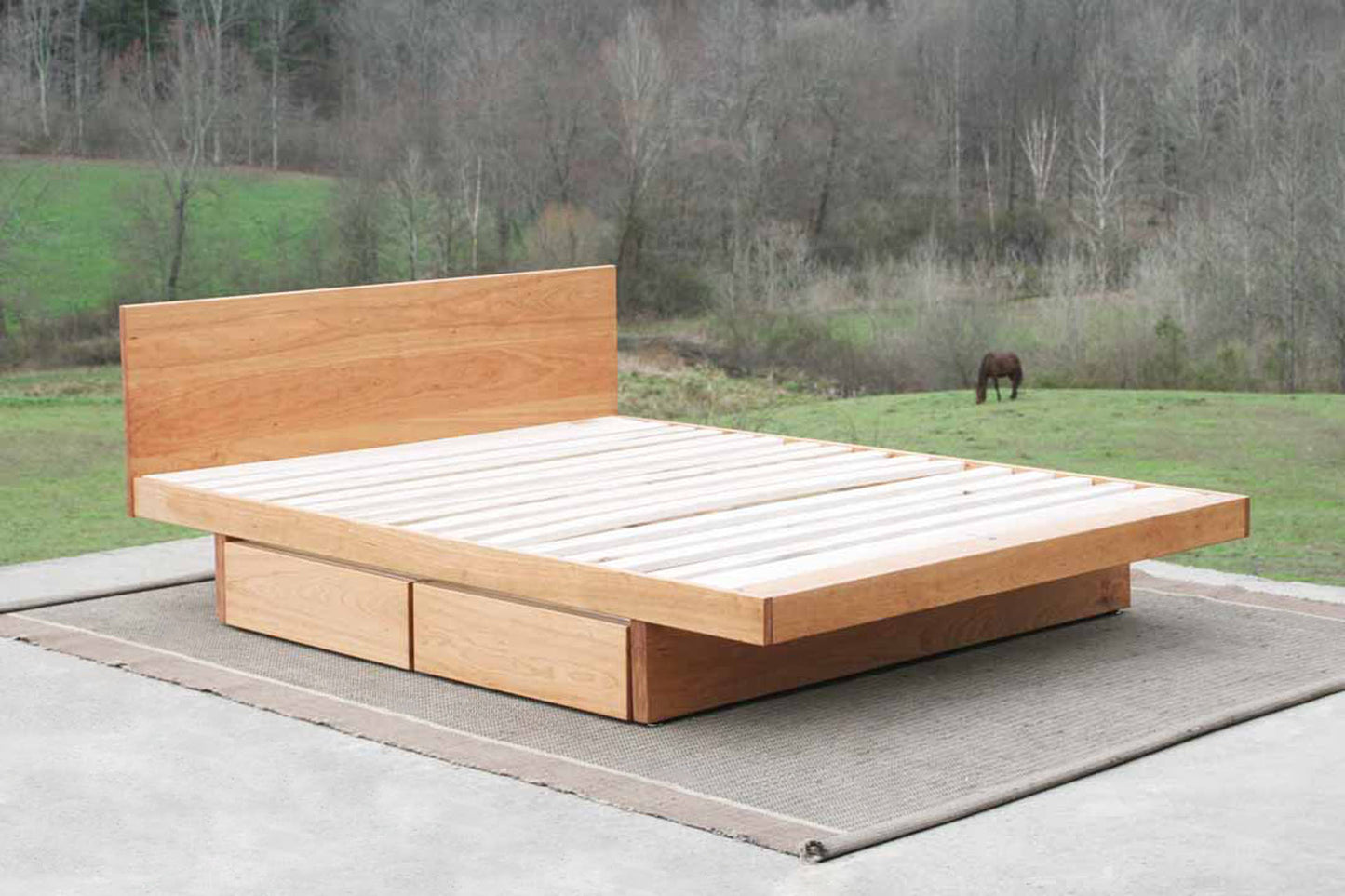 natural Cantilever storage bed with 4 drawers and headboard