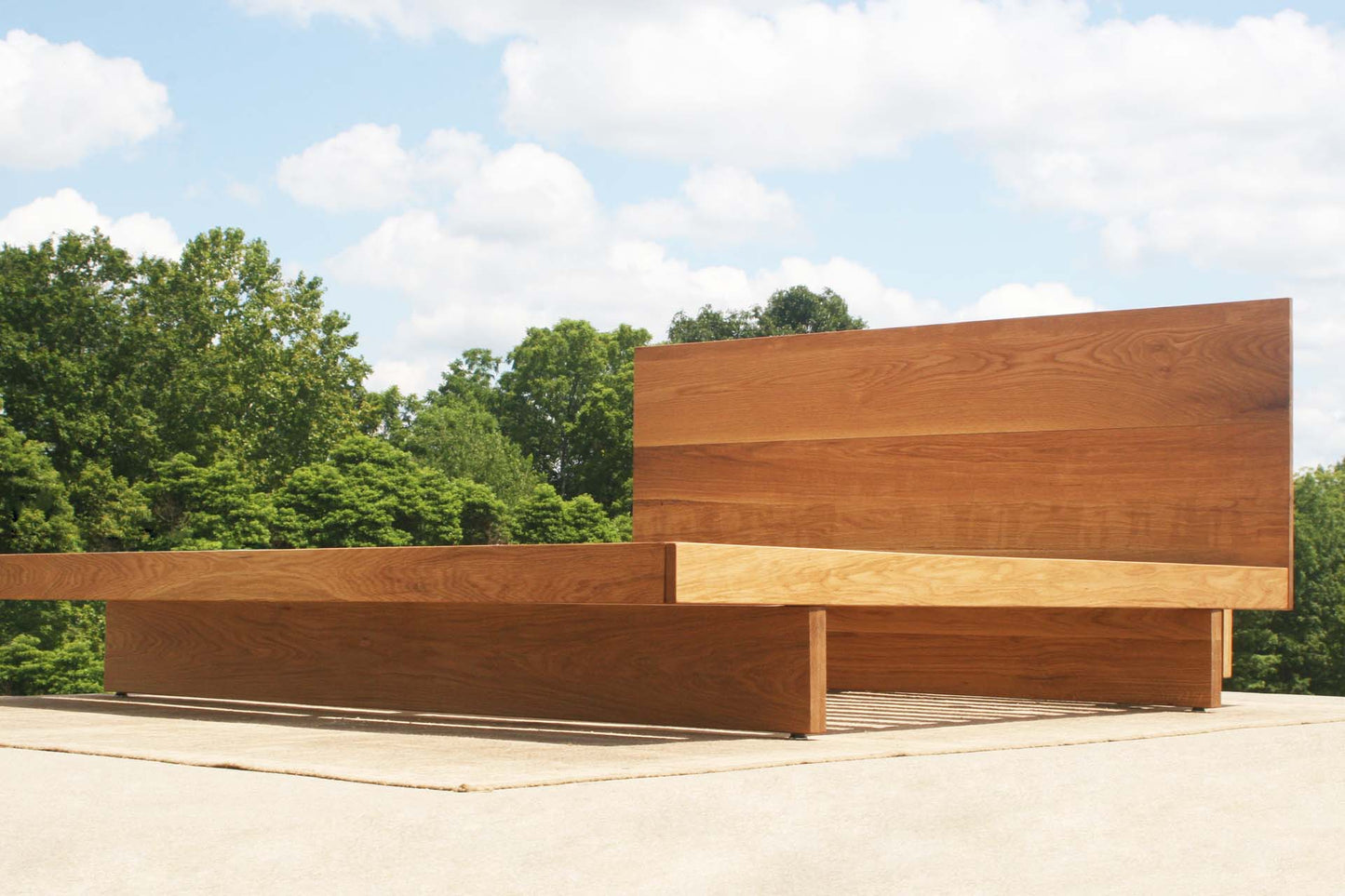 low view natural cantilever platform bed with headboard