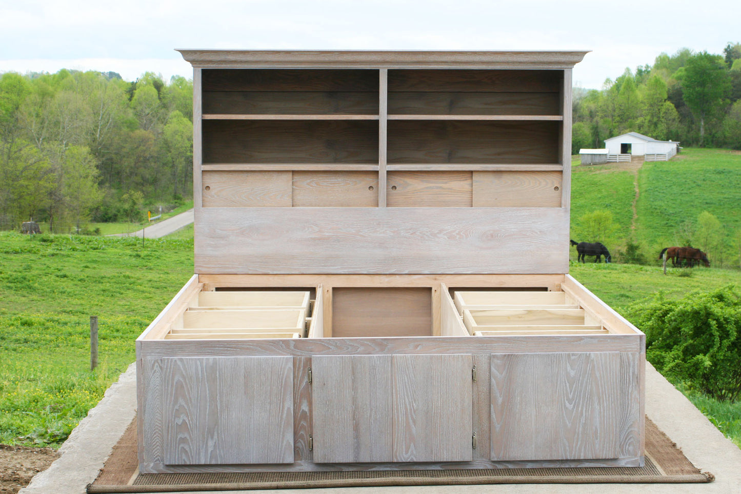front view wood 12 drawer captain's bed with storage headboard