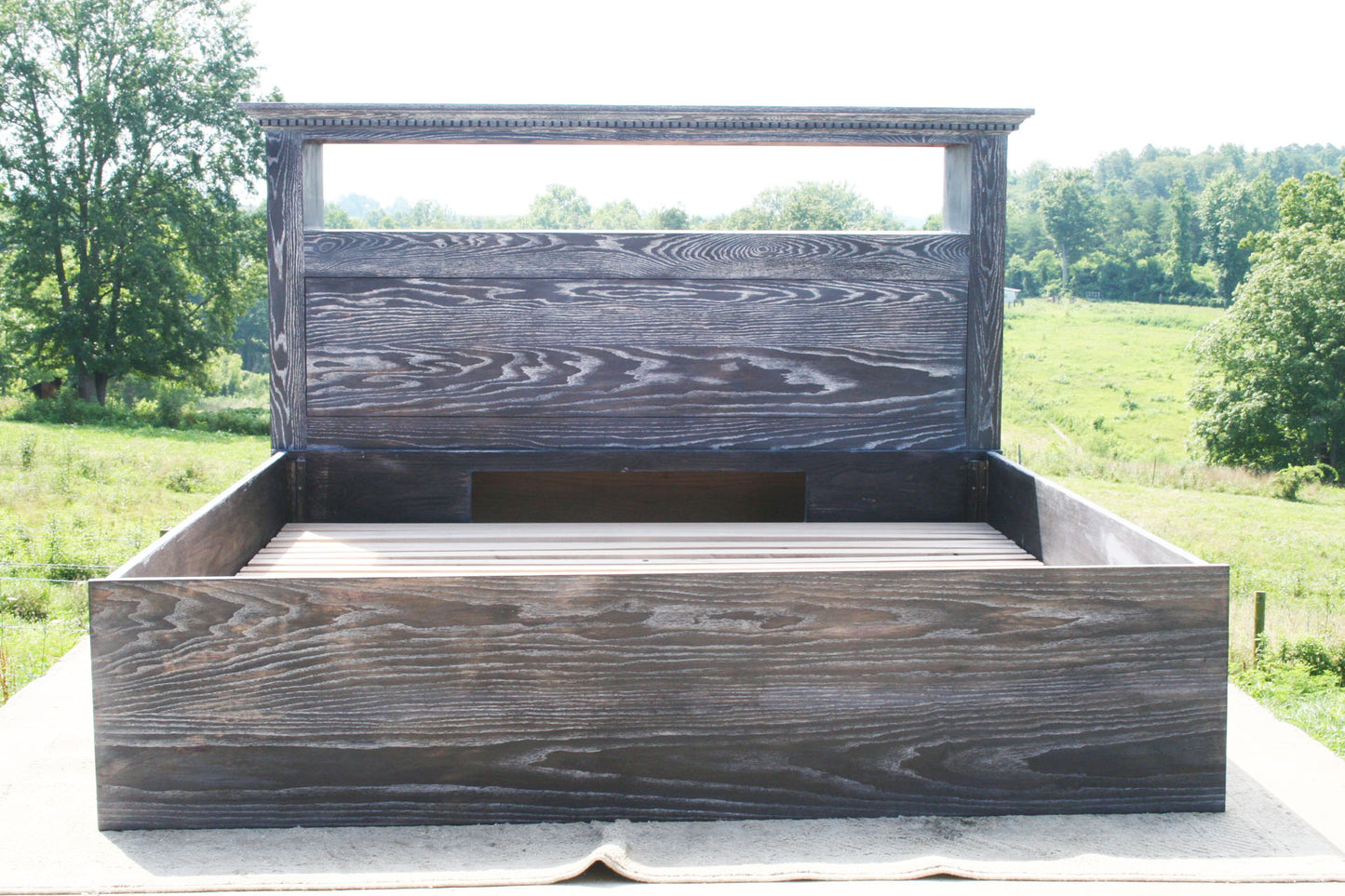 front view Platform bed with 6 drawers and storage headboard