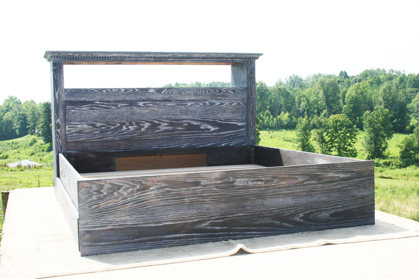 natural wood Platform bed with 6 drawers and storage headboard