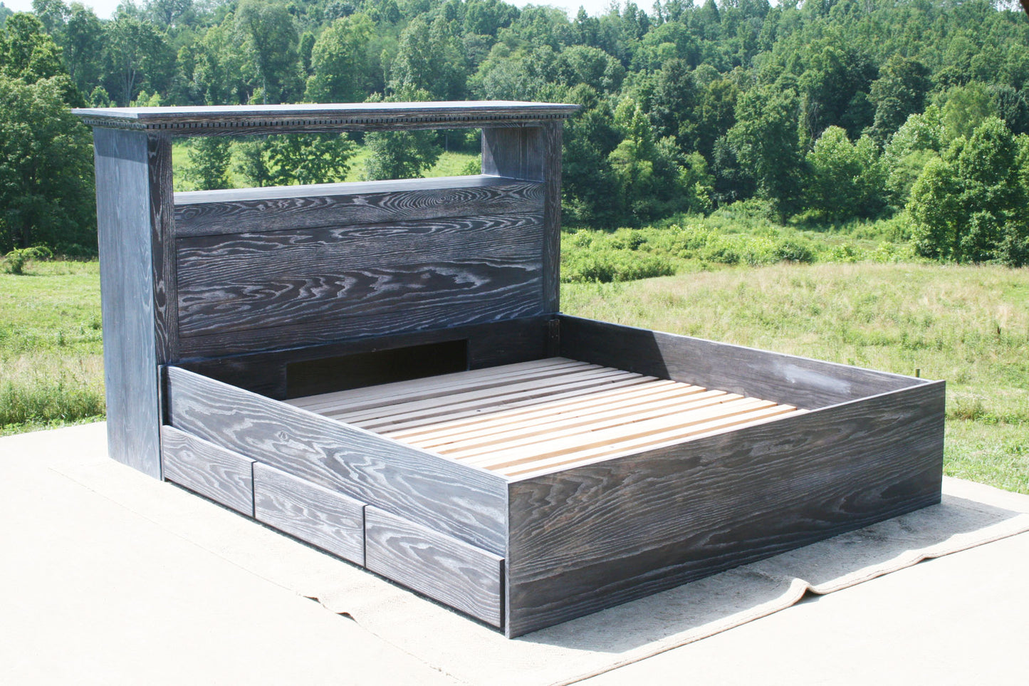 Platform bed with 6 drawers and storage headboard