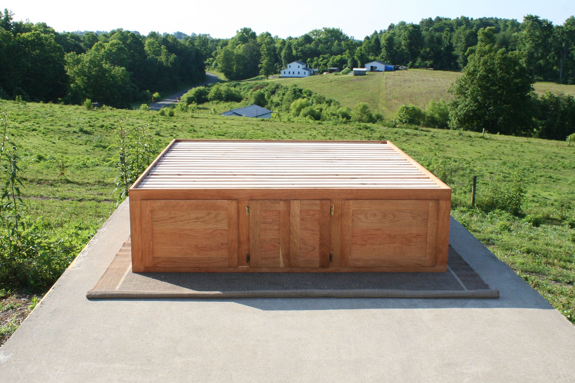 front view Platform bed with 12 drawers and center storage area