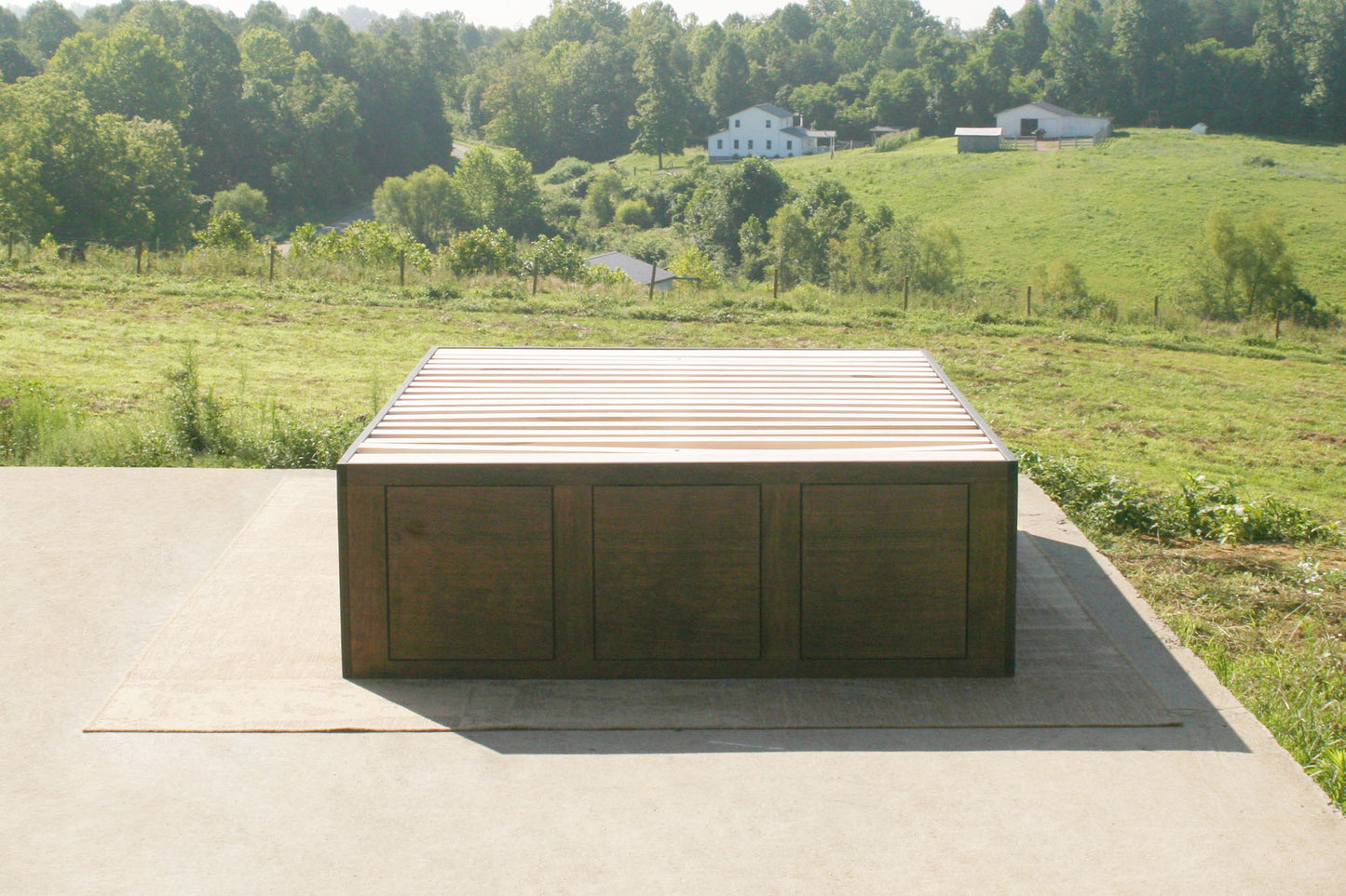 walnut storage bed front view