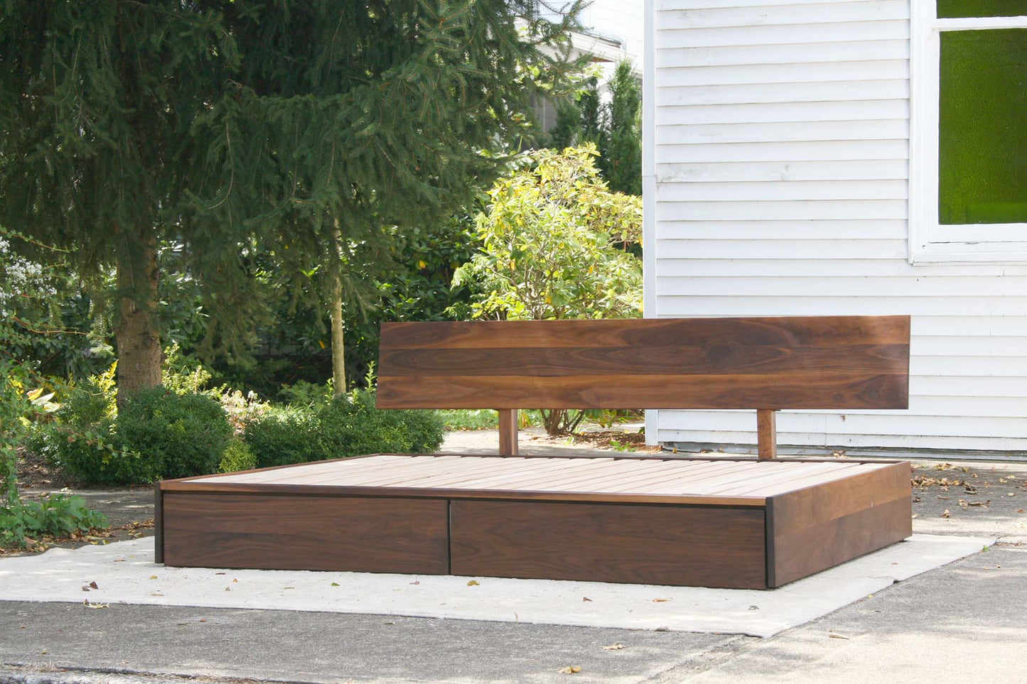 Storage Bed with 2 long drawers front view natural
