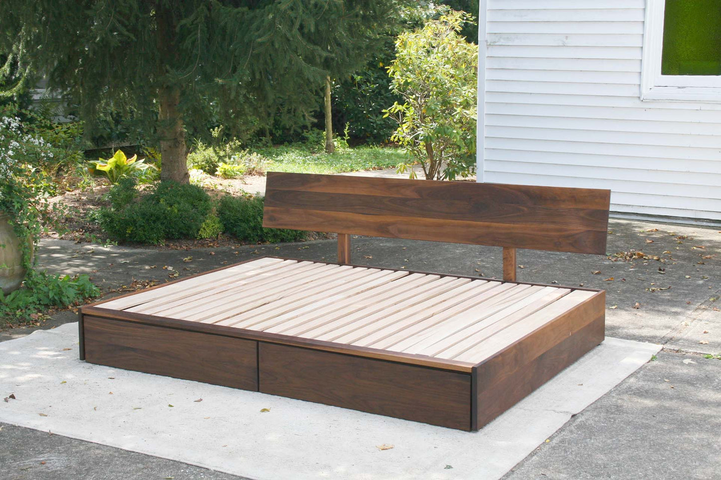 front angled view Storage Bed with 2 long drawers natural