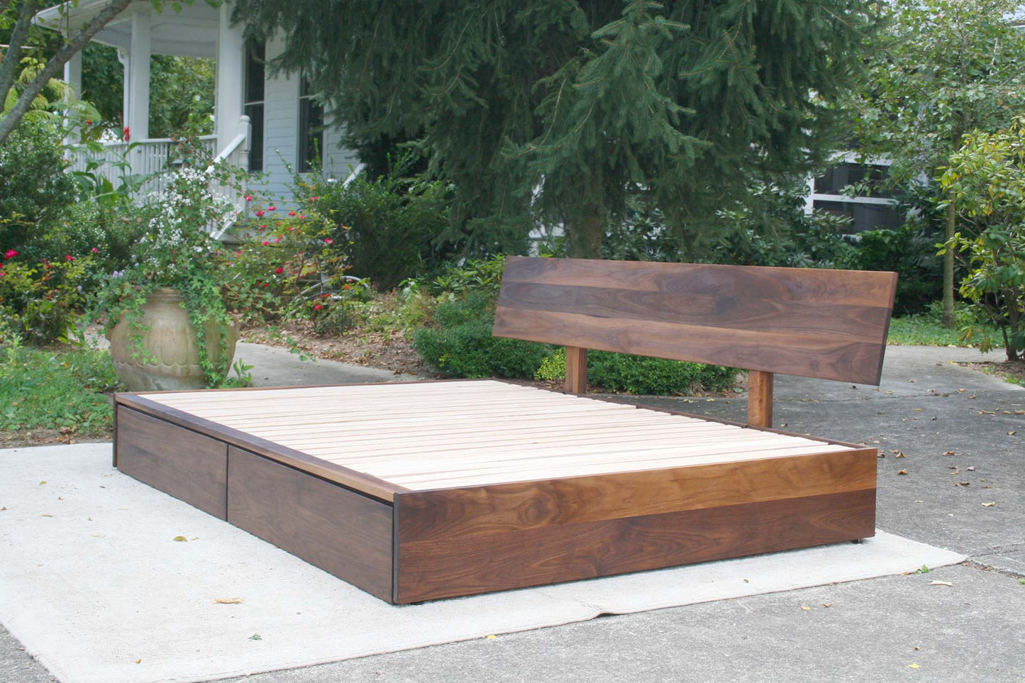 side view Storage Bed with 2 long drawers hardwood