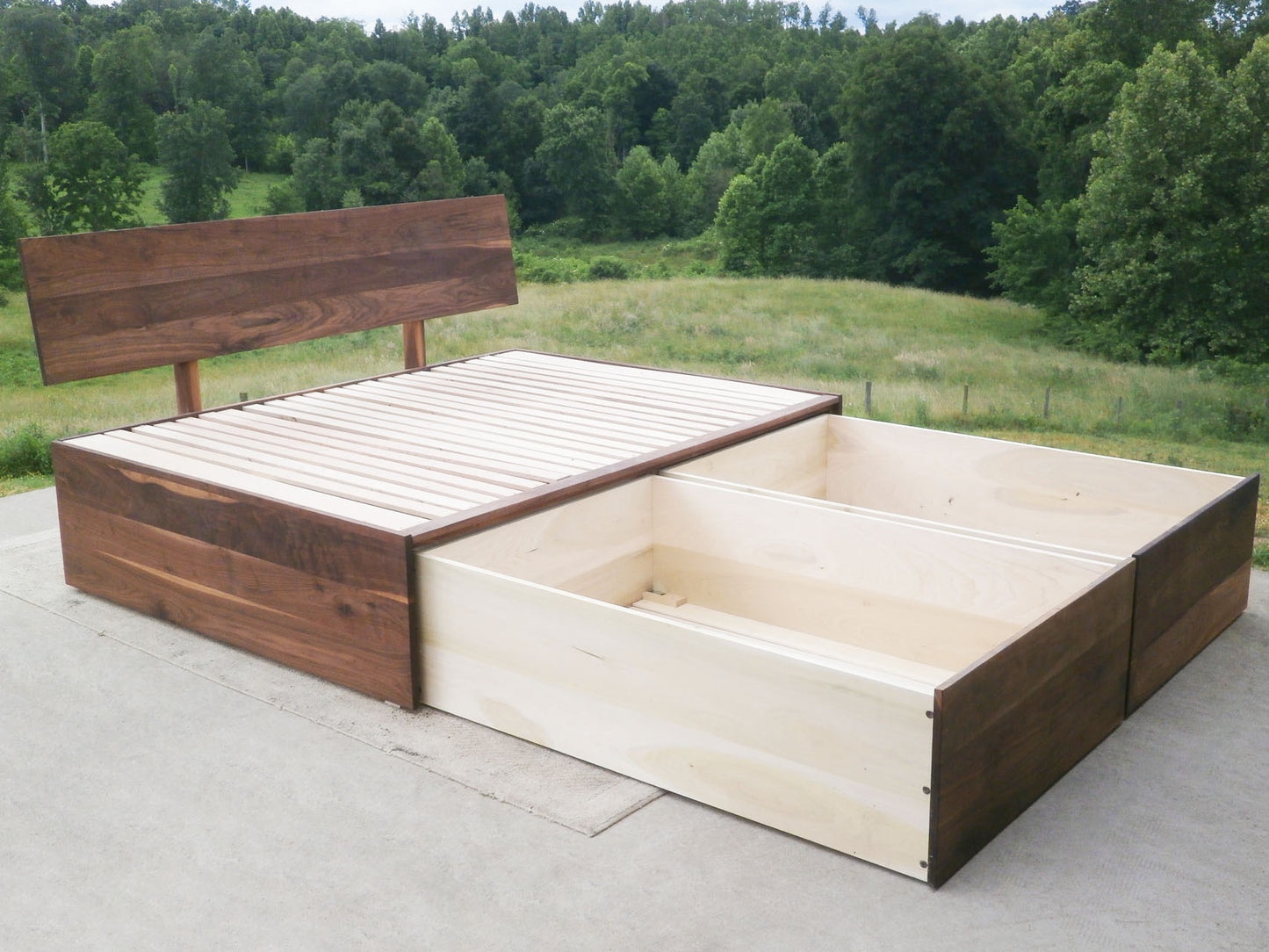 wood drawers open Storage Bed with 2 long drawers