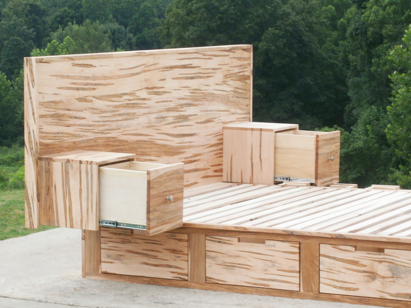 close view natural 6 drawer storage bed with built-in nightstands