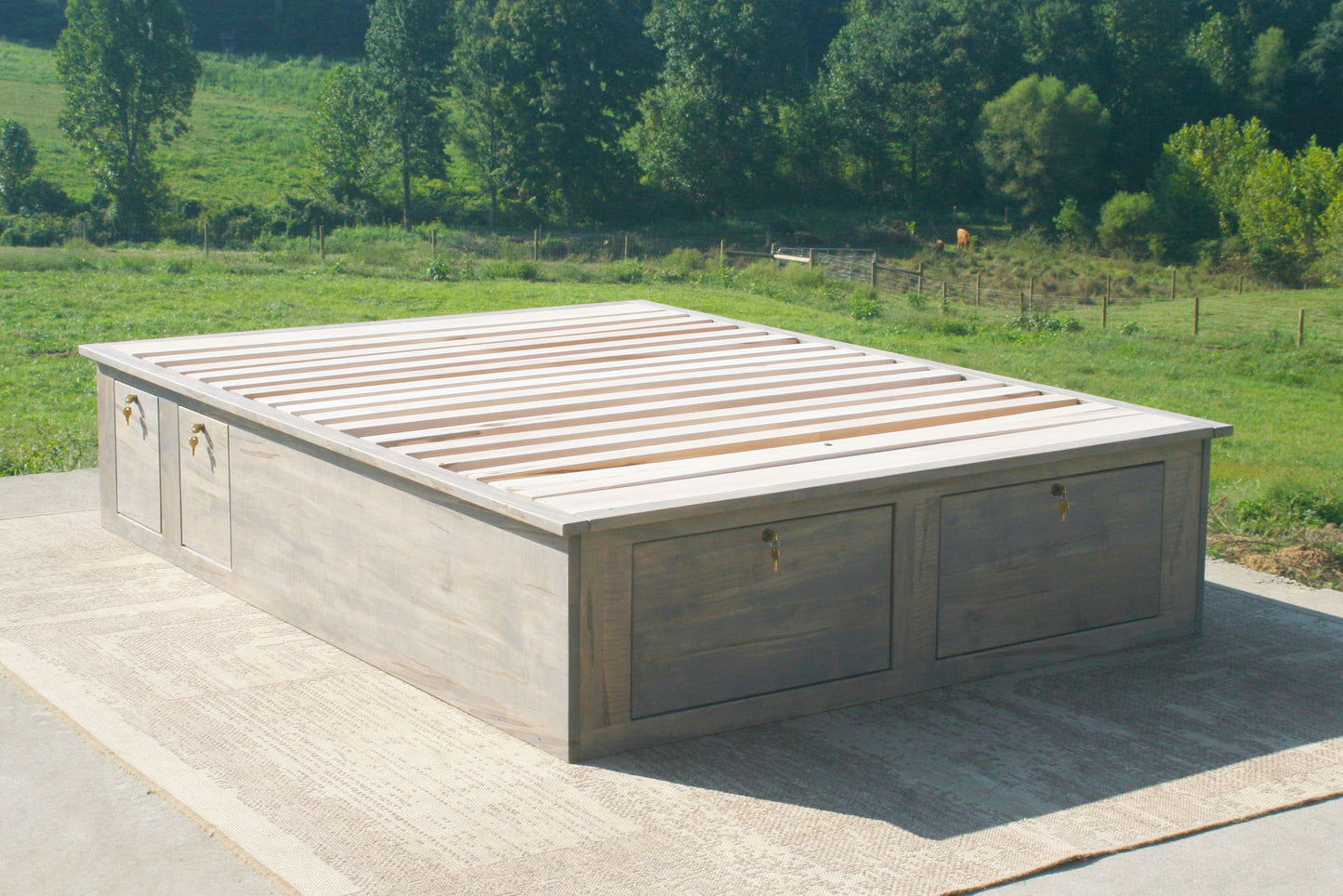 Platform bed 3 quarter view with storage