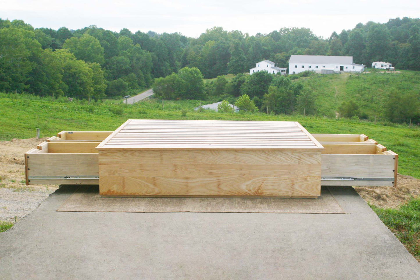 front view drawers open natural Platform or Tatami Bed with 4 drawers