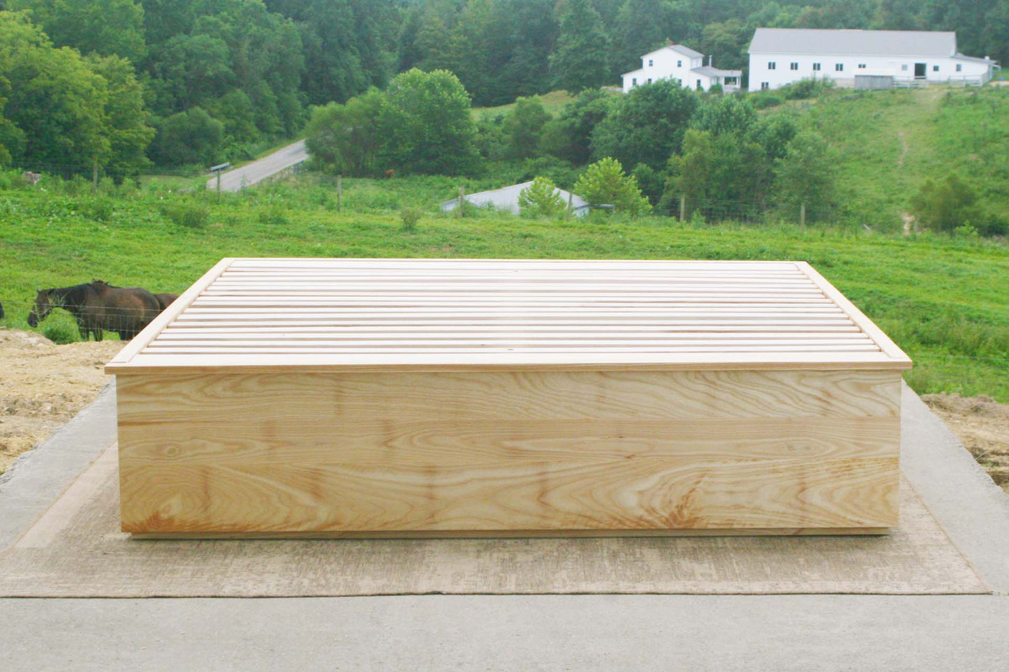 front view natural Platform or Tatami Bed with 4 drawers