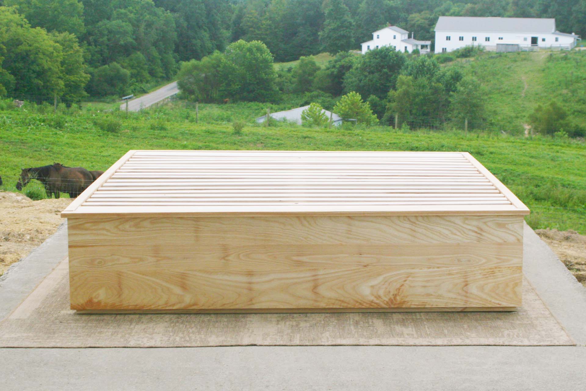 front view natural Platform or Tatami Bed with 4 drawers